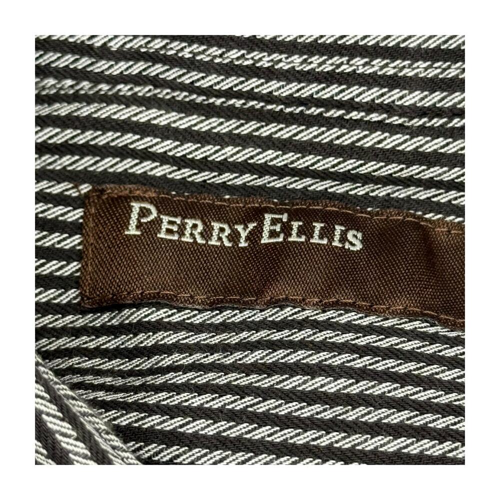 Perry Ellis Men L Striped Cotton Button Down Dress Shirt Long Sleeve - Picture 2 of 7